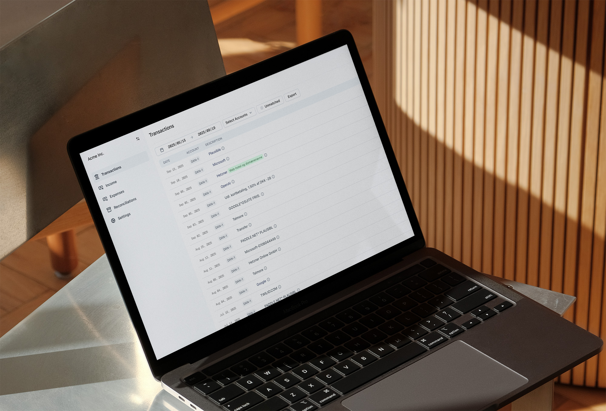 Tally app interface på laptop